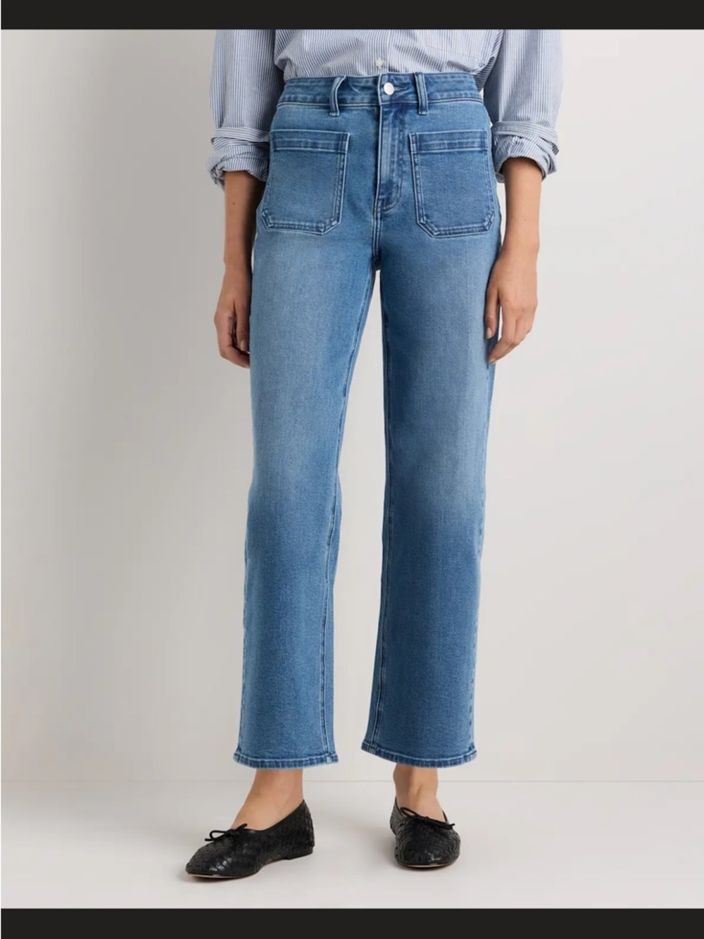 Quince Straight-Leg High-Rise Jeans in Light Blue Wash
